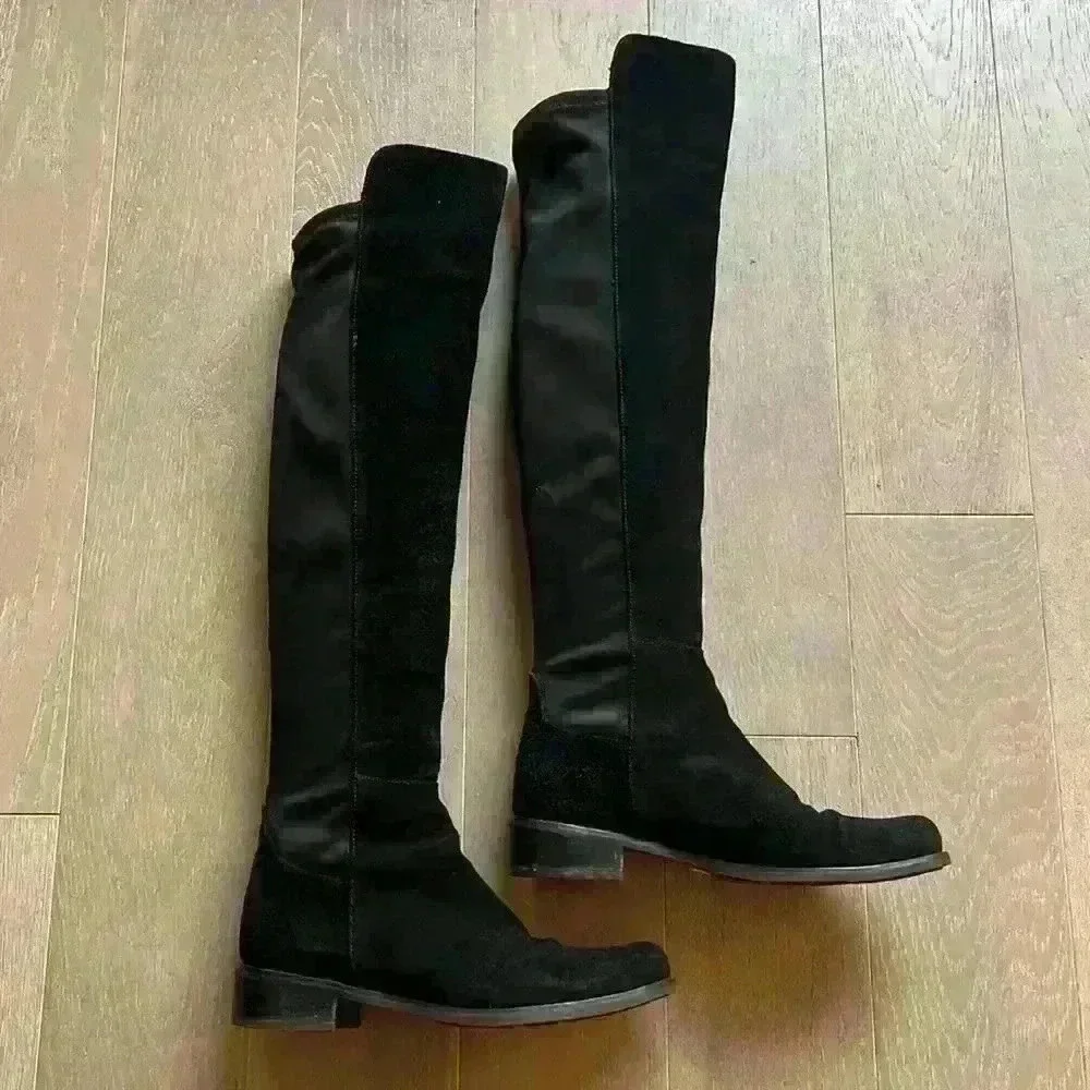 Blonde Velma Waterproof Suede Over-the-Knee Boots - Picture 5 of 12